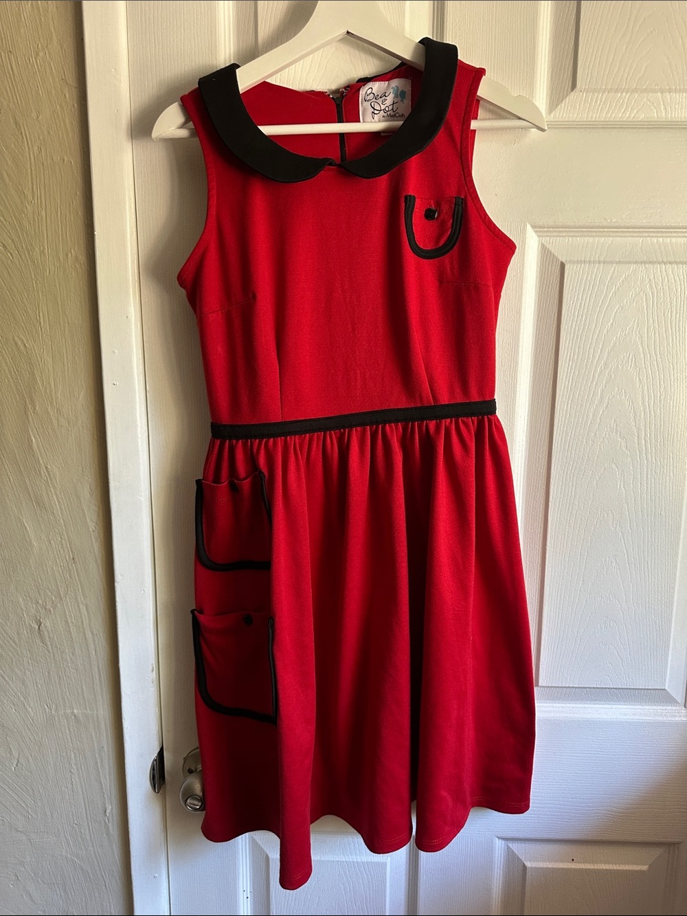 Vintage ModCloth Red Sleeveless Women’s Dress with Black Trim